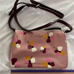 kate spade Pink Floral Leather Crossbody with Maroon Strap